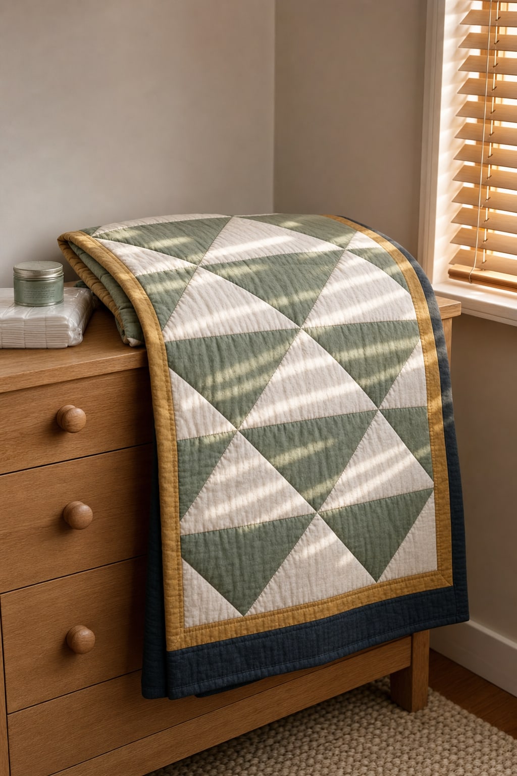 Sage Ink Chevrons quilt pattern, Half Rectangle Triangle block