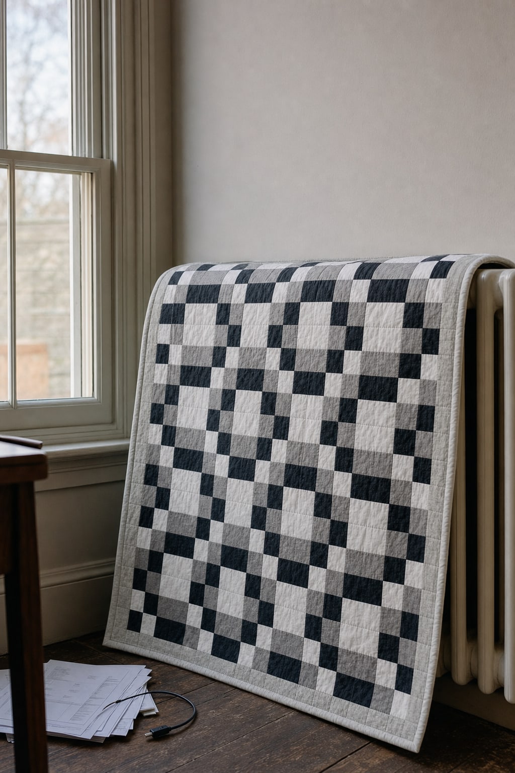 Graphite Roman Stripe quilt pattern, Roman Stripe block