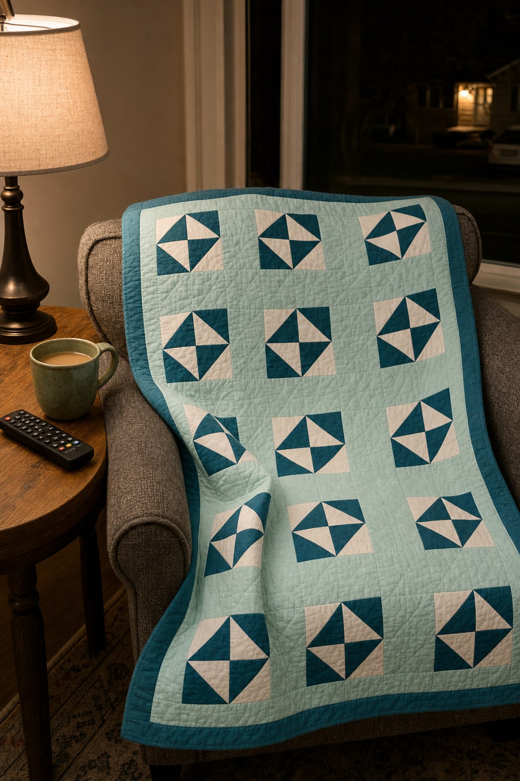 Deep Water Pinwheels quilt pattern, Half Square Triangle block