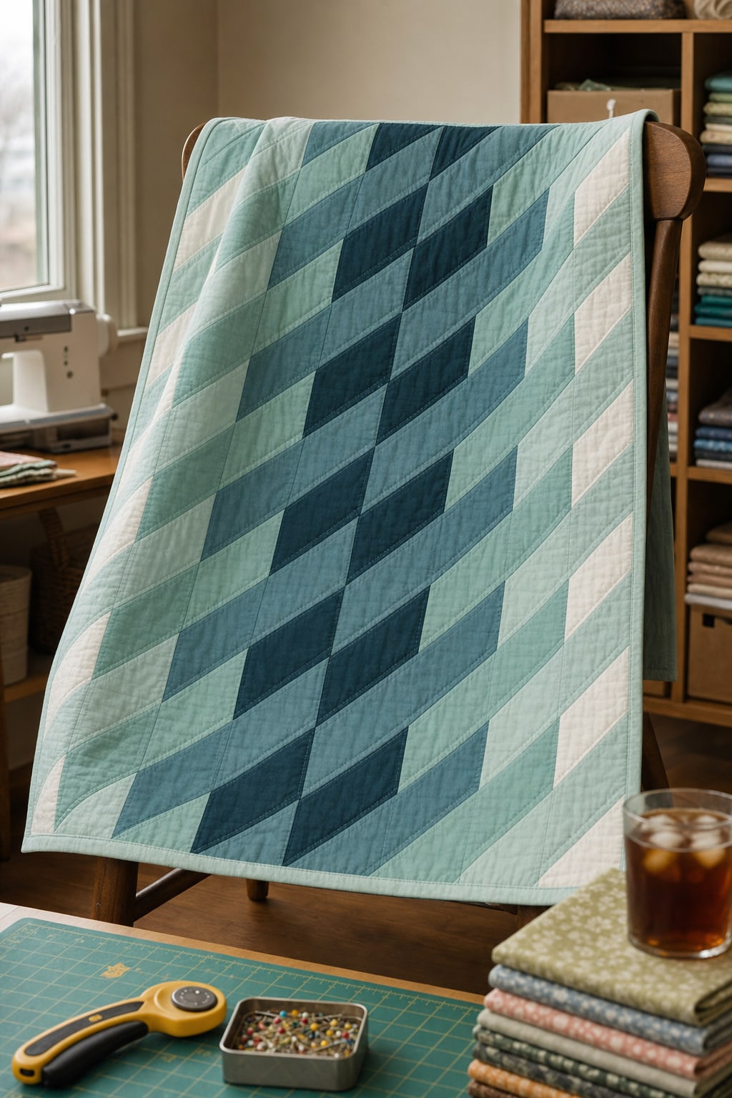 Shingle Steps quilt pattern, Half Square Triangle block — view 2