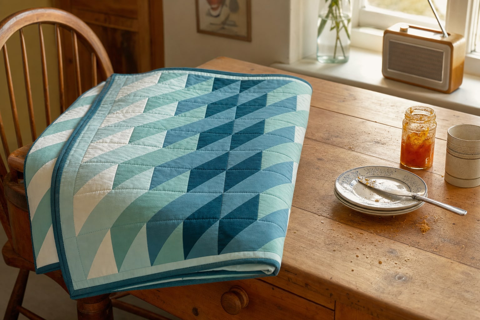 Shingle Steps quilt pattern, Half Square Triangle block