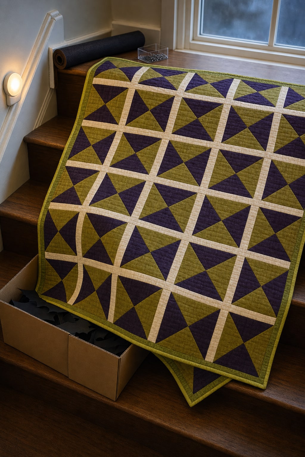 Ember Hourglass Night quilt pattern, Quarter Square Triangle block