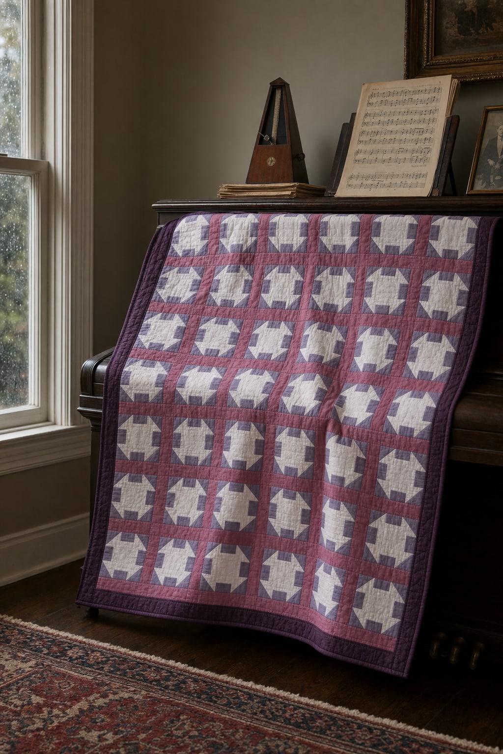 Dusty Violet Churn Dash quilt pattern, Churn Dash block