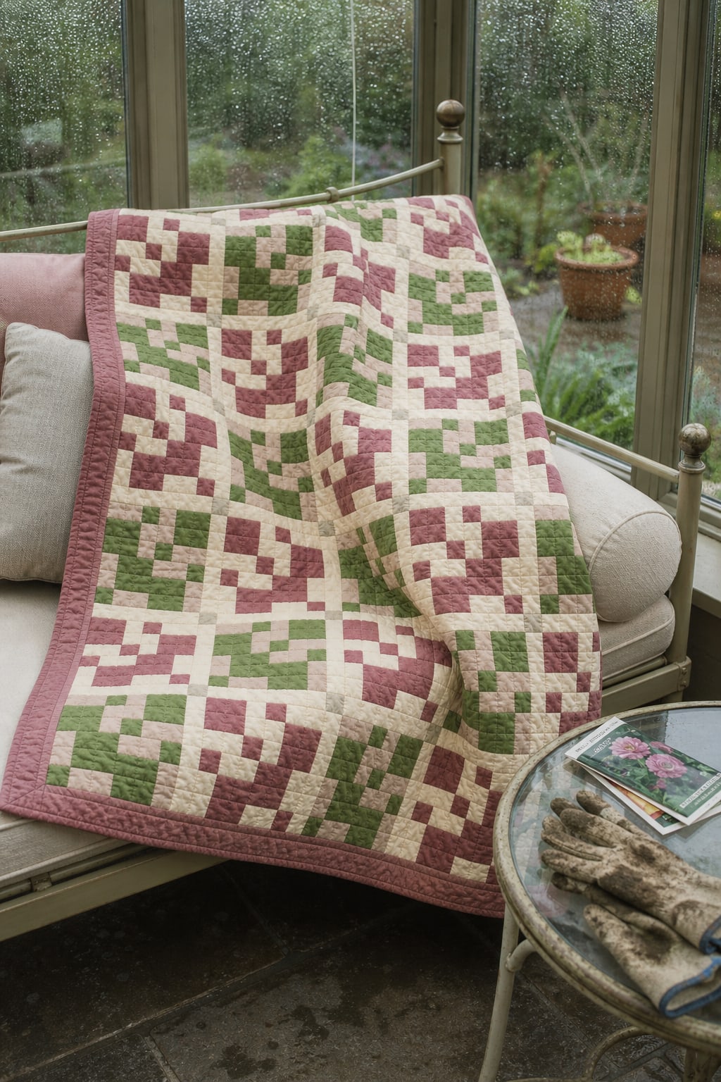 Berry and Moss Disappear quilt pattern, Disappearing Nine Patch block — view 2