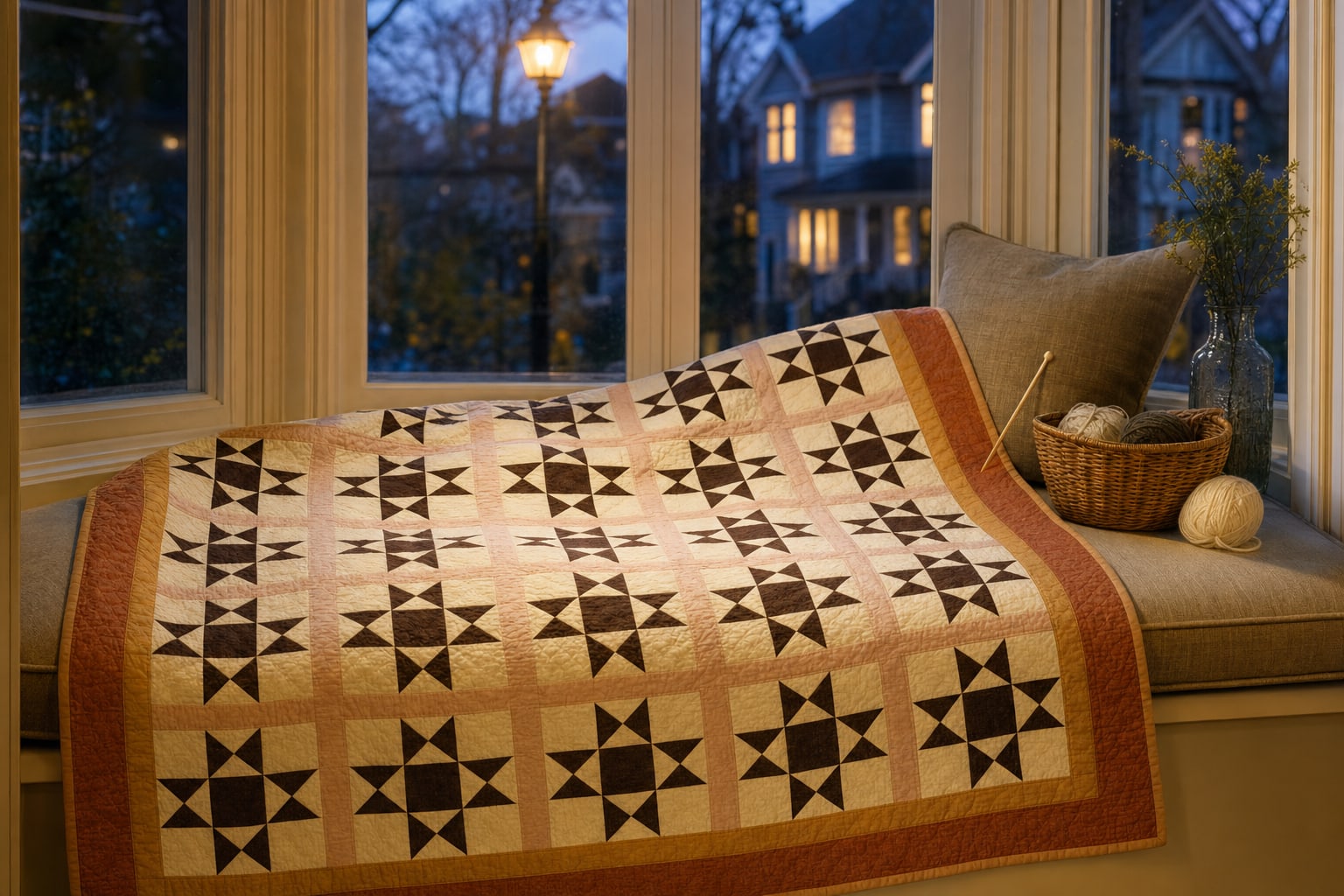 Walnut Ohio Star quilt pattern, Ohio Star block