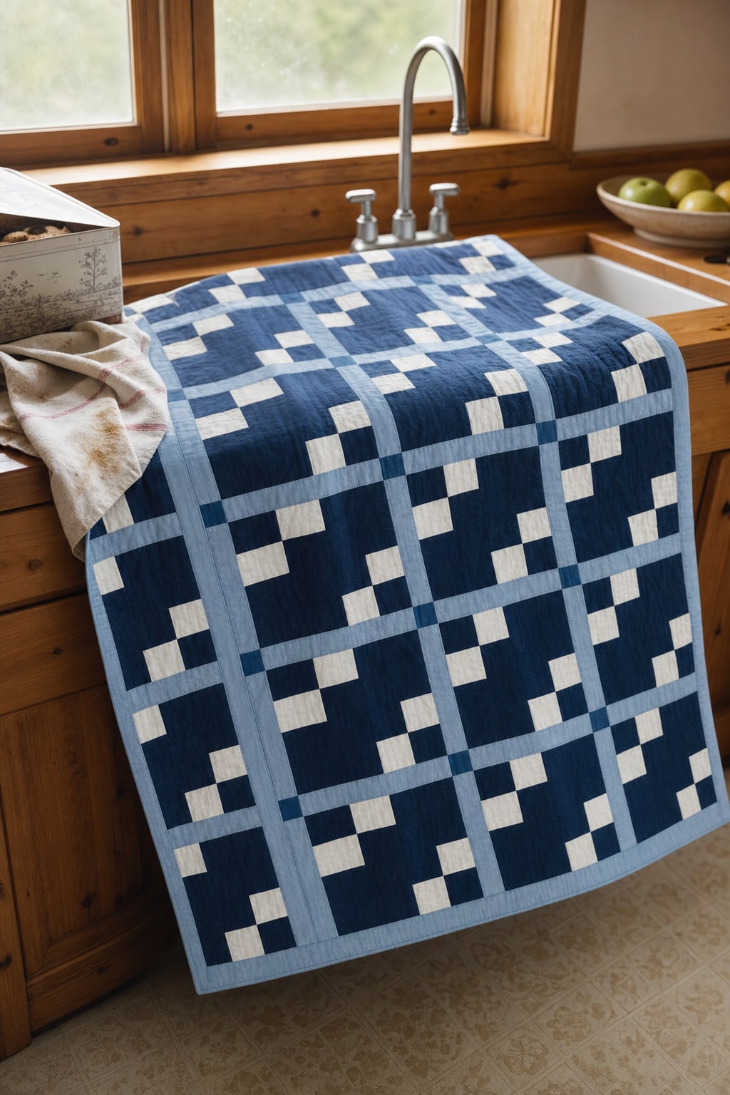 Indigo Doubles quilt pattern, Double Four Patch block