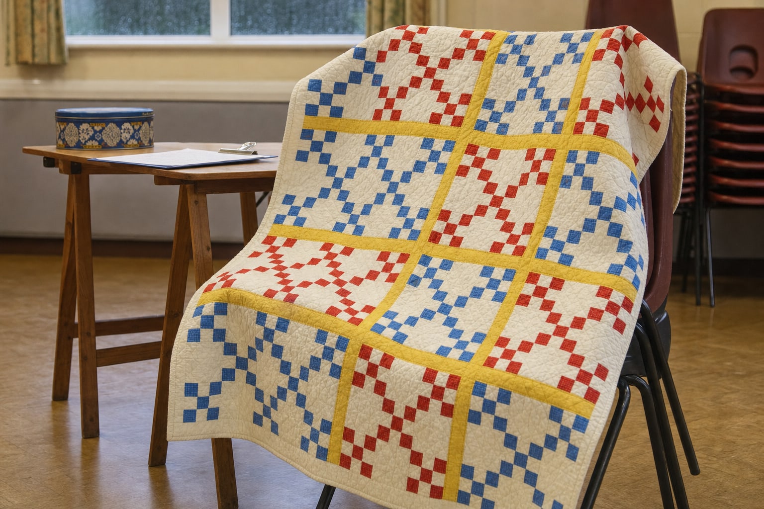 Primary Nine Lattice quilt pattern, Double Nine Patch block — view 2