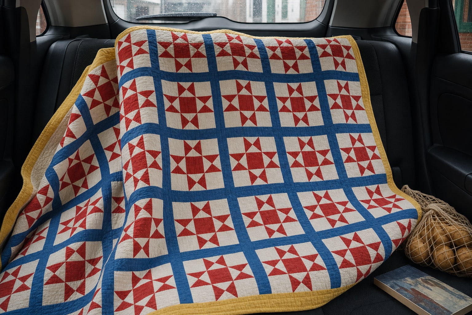 Red Ohio Stars quilt pattern, Ohio Star block — view 3