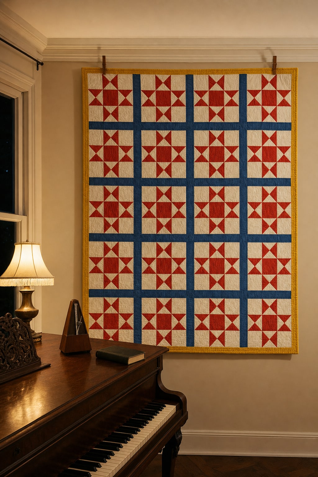 Red Ohio Stars quilt pattern, Ohio Star block — view 2