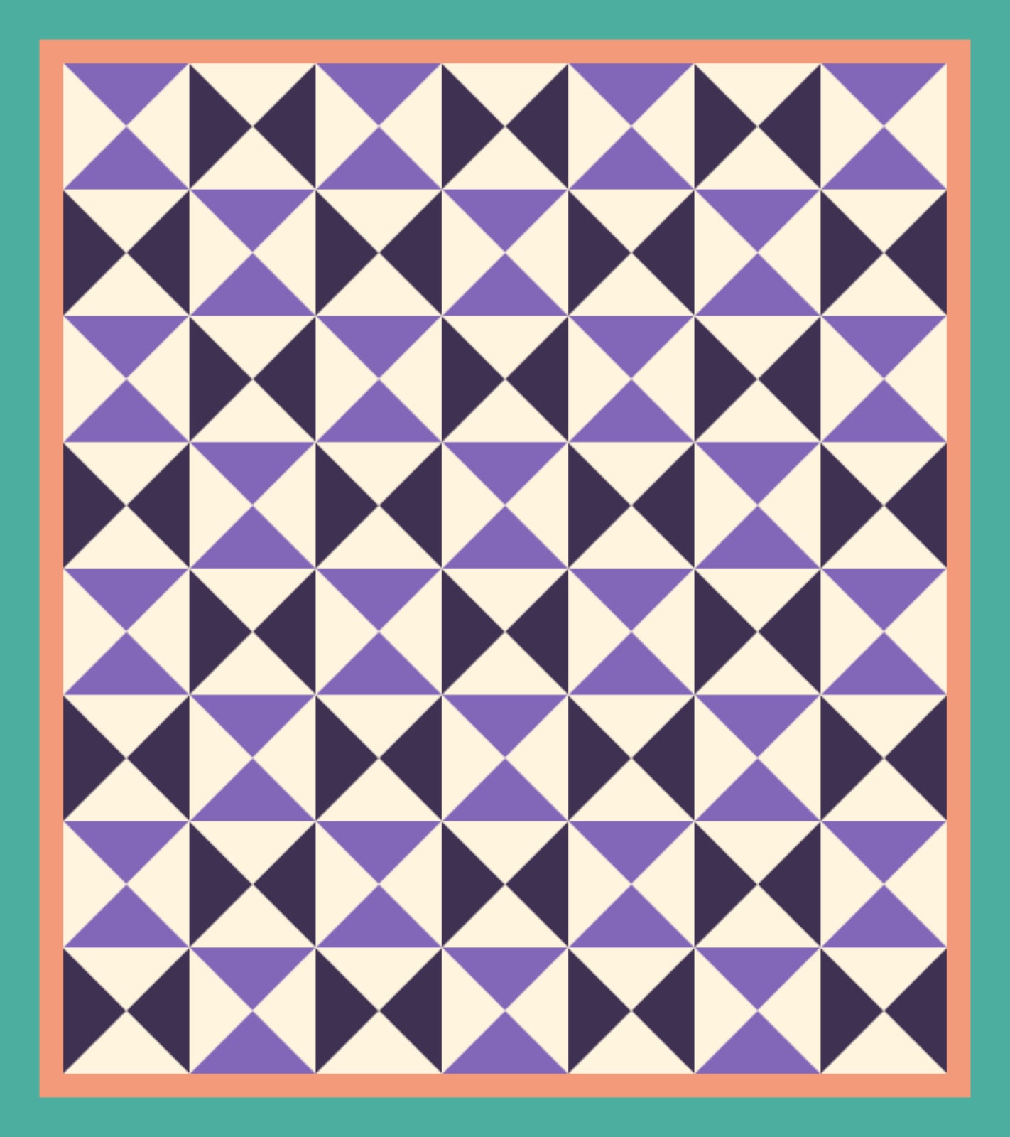 Violet Plum Hourglasses quilt pattern, Quarter Square Triangle block — view 2
