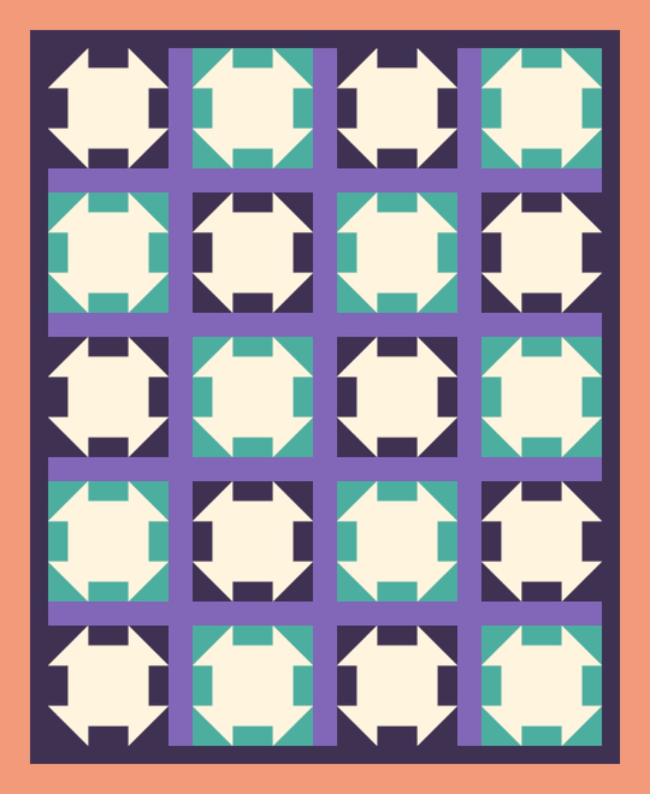 Plum Teal Wrenches quilt pattern