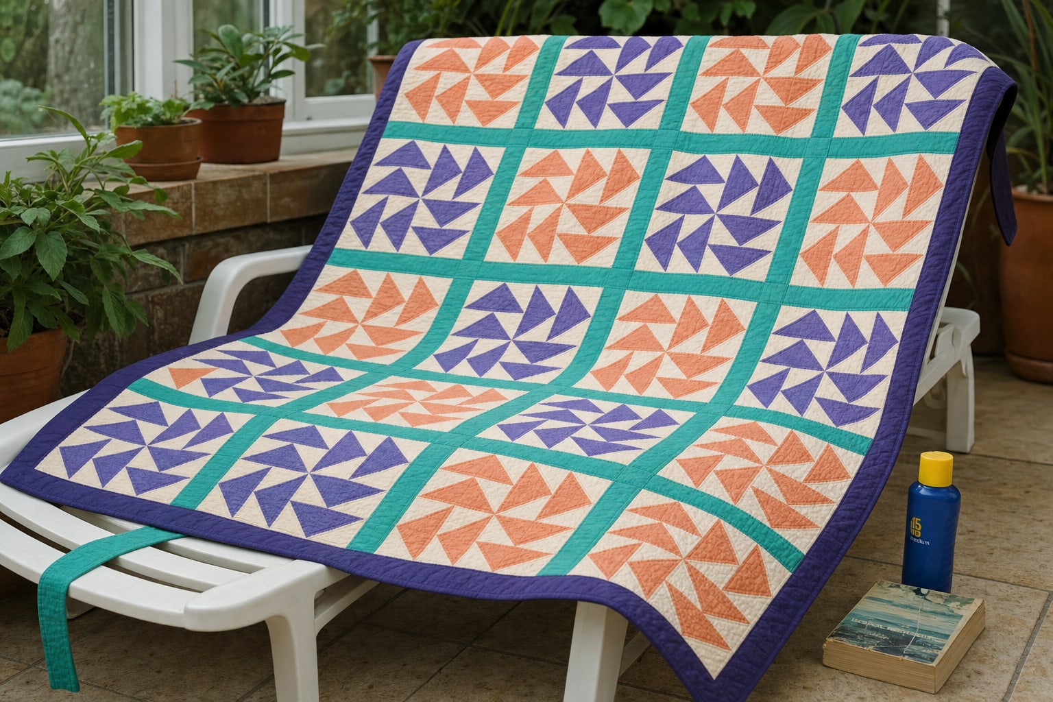 Coral Violet Puzzle quilt pattern, Dutchman's Puzzle block — view 2