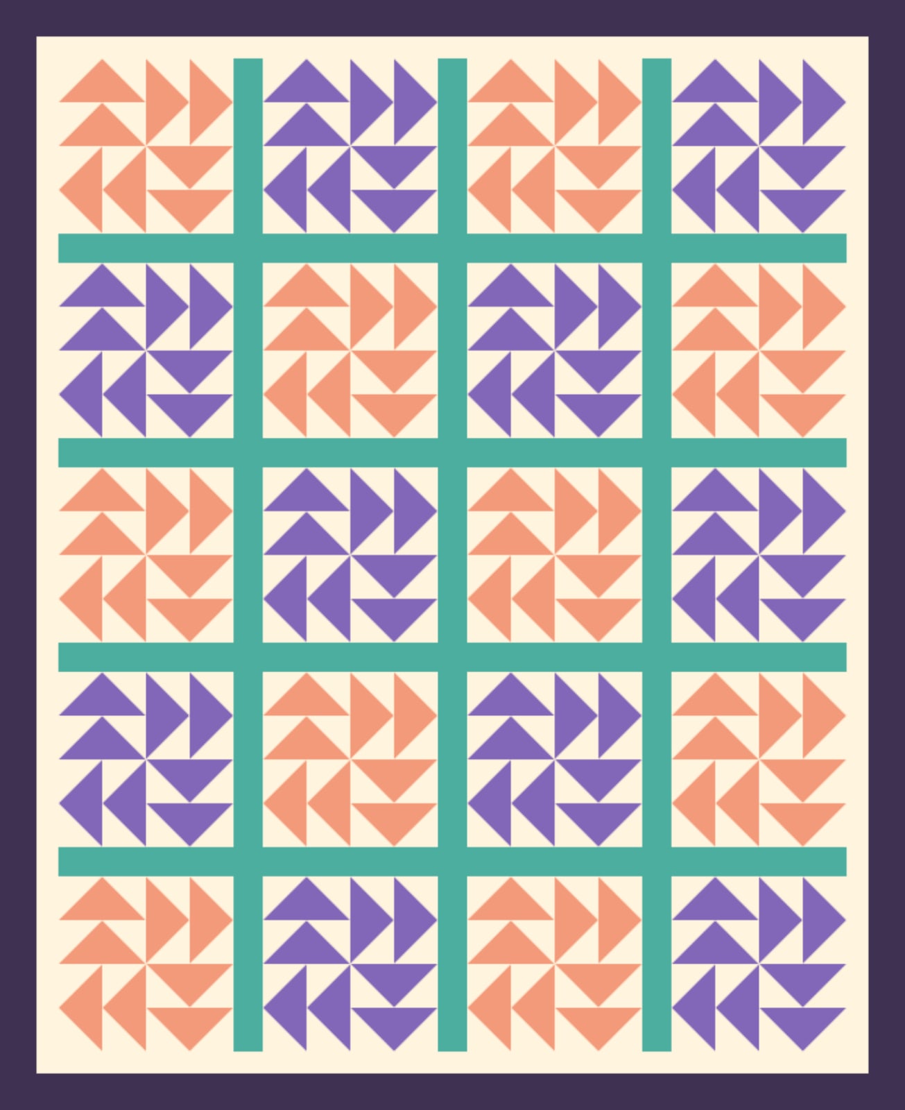 Coral Violet Puzzle quilt pattern, Dutchman's Puzzle block — view 3