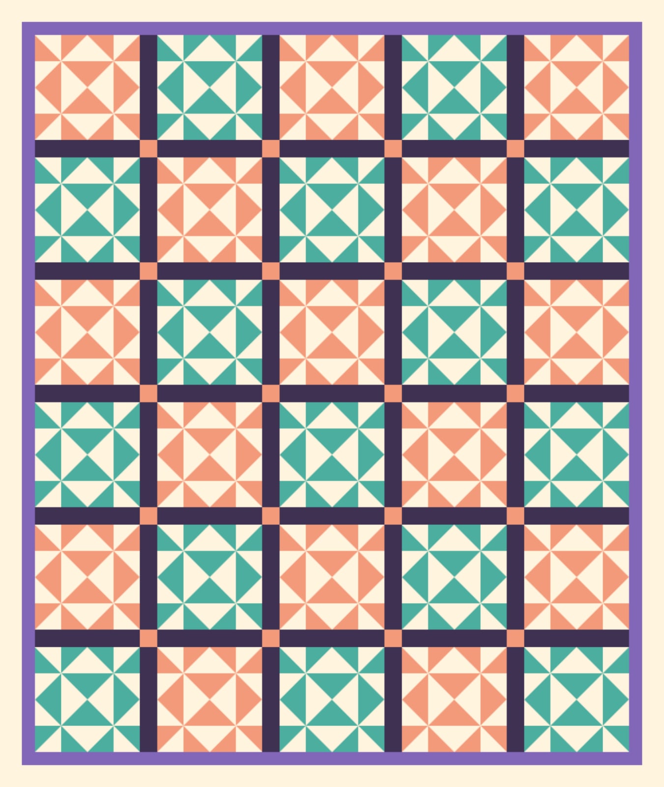 Coral Teal Pinwheels quilt pattern, Double Pinwheel block — view 2