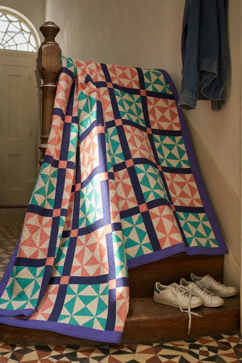Coral Teal Pinwheels quilt pattern