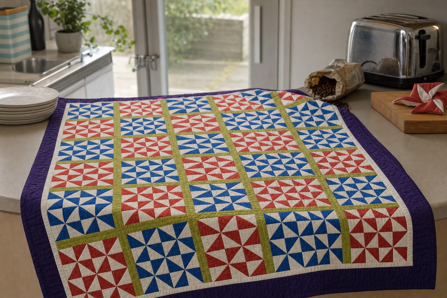 Cobalt Citron Spin quilt pattern, Pinwheels block — view 3