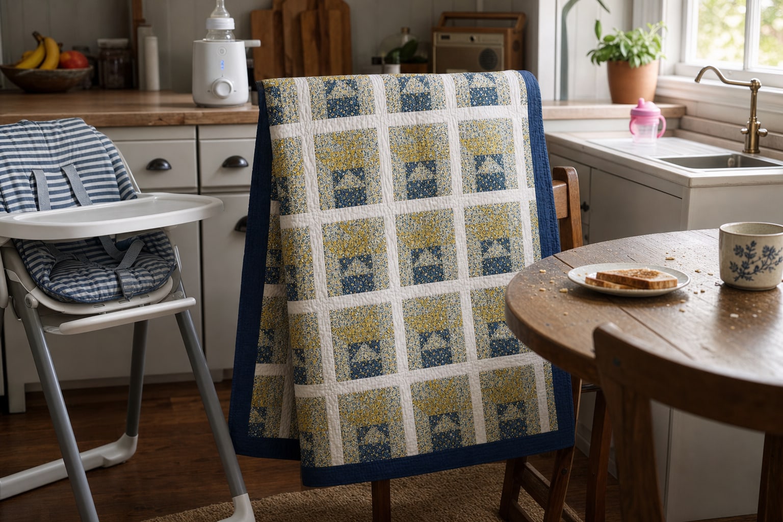 Navy Pot Blooms quilt pattern