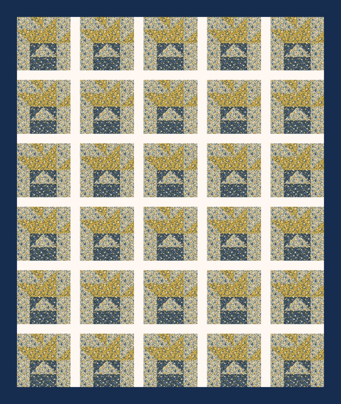 Navy Pot Blooms quilt pattern, Flower Pot block — view 2