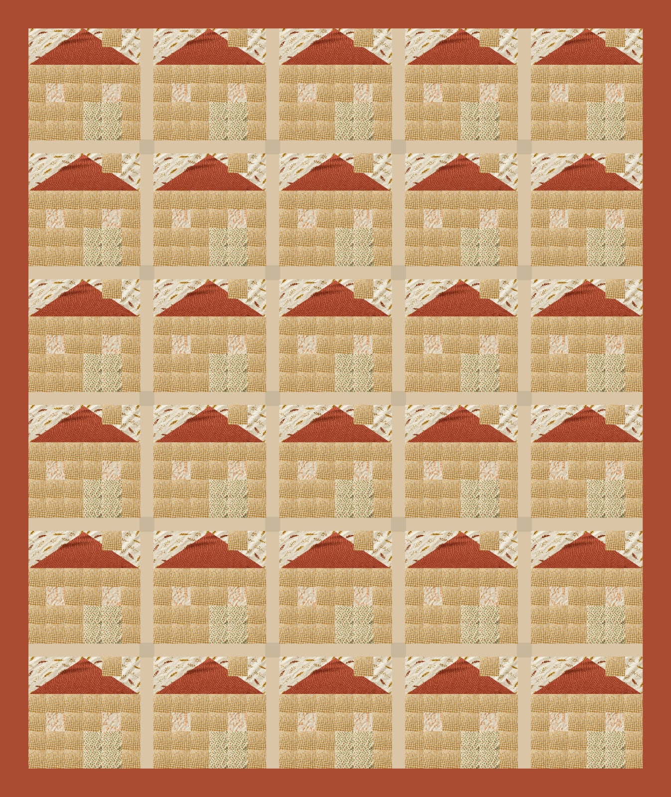 Harvest Schoolhouse Throw quilt pattern, Schoolhouse block — view 4