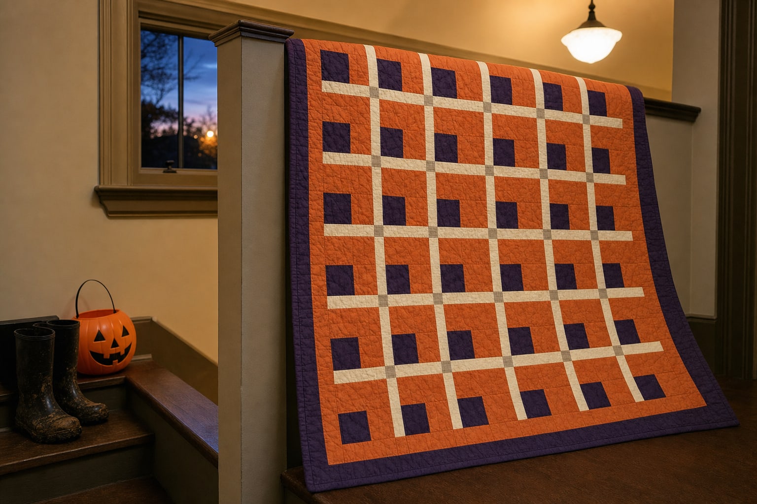 Halloween Pumpkin Bricks quilt pattern, Brick block