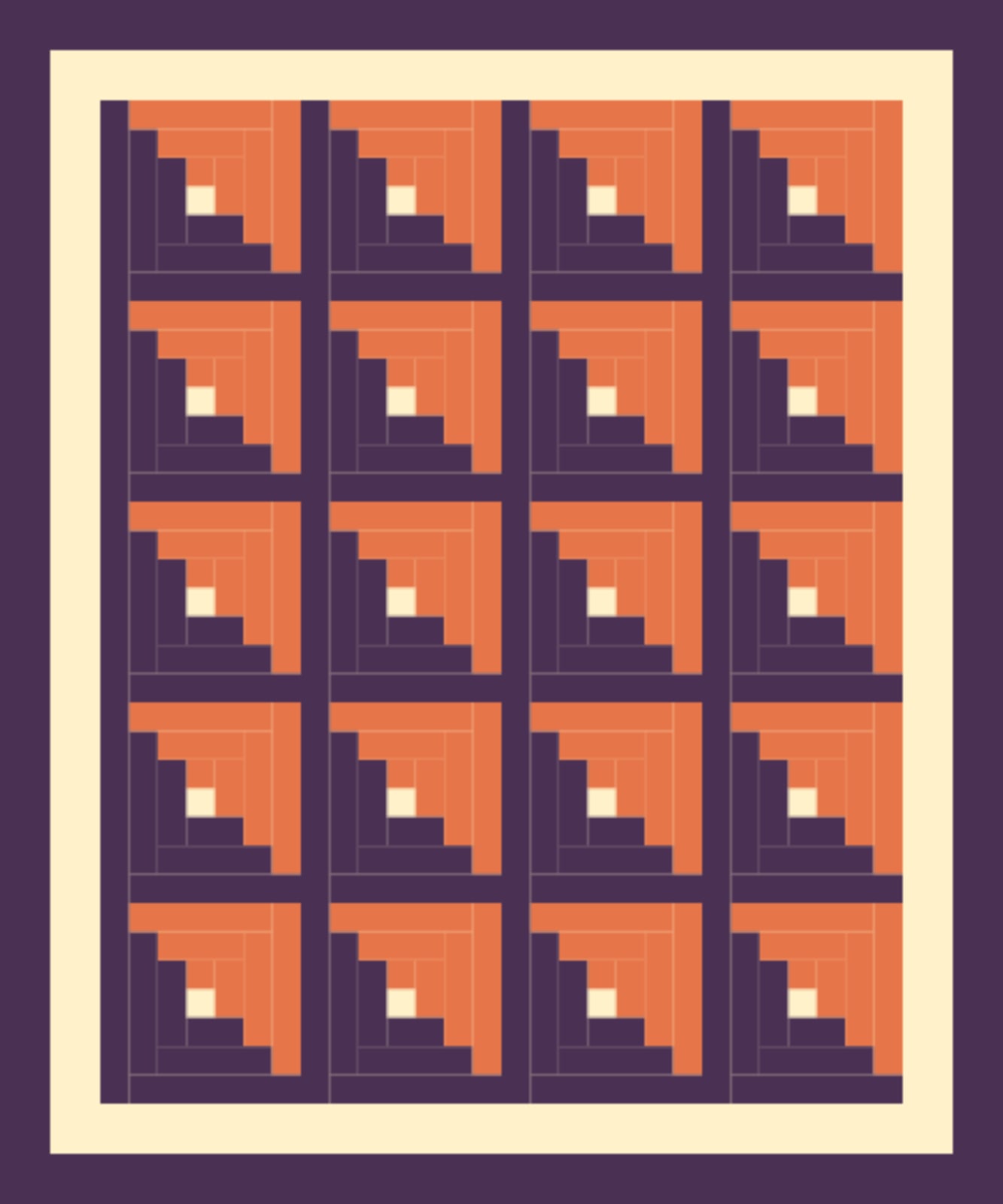 Halloween Lantern Cabins quilt pattern, Log Cabin block