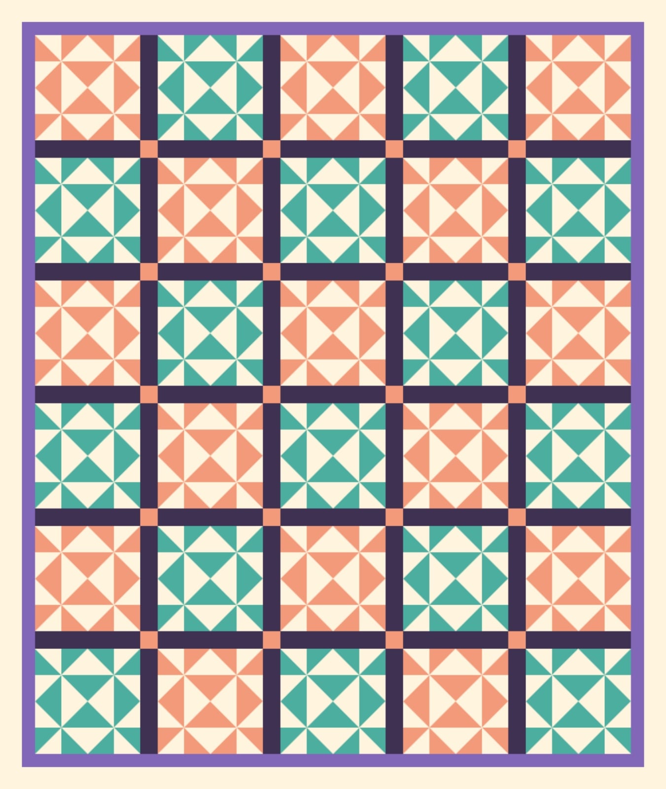 Coral Teal Pinwheels quilt by Signal Parade