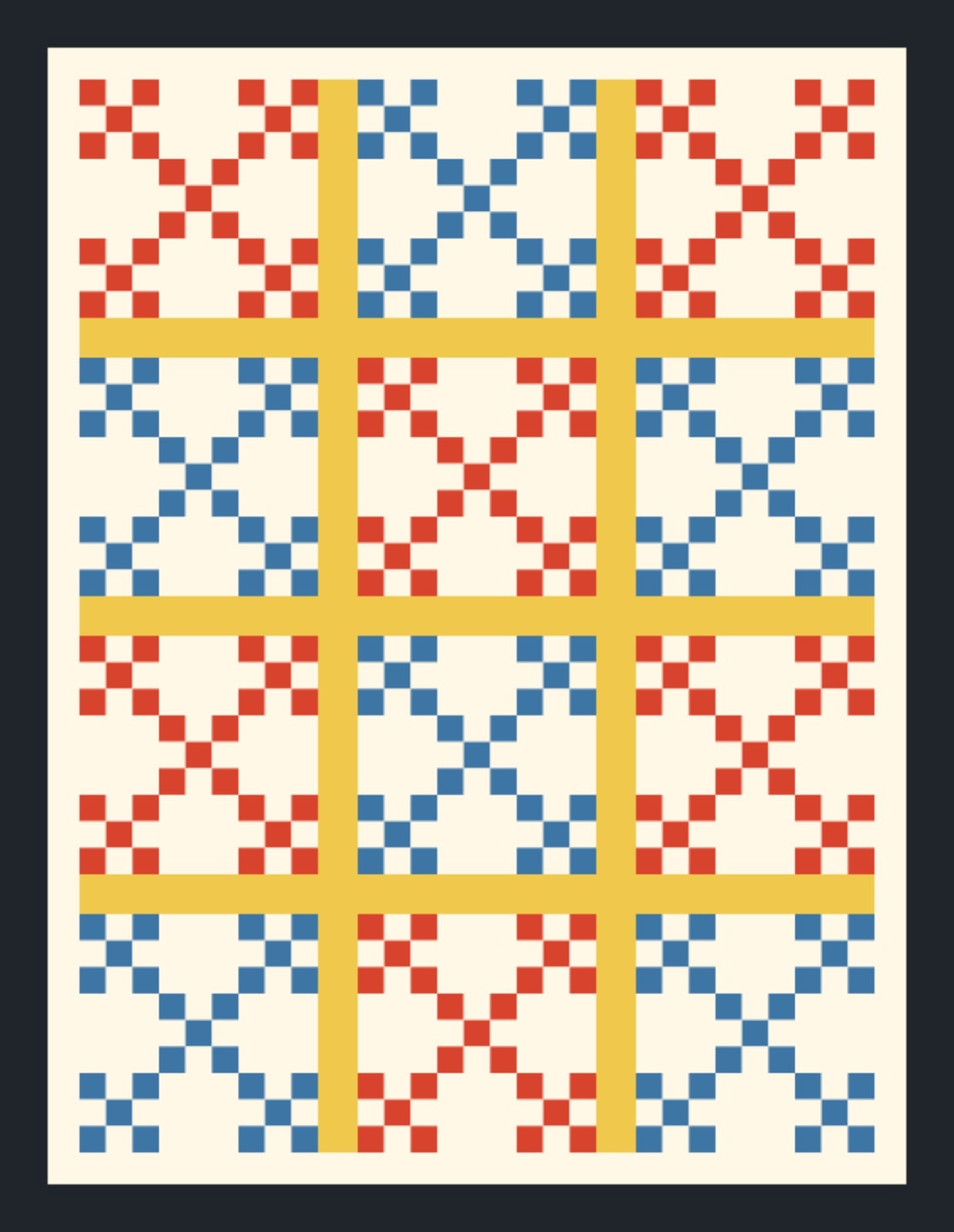 Primary Nine Lattice quilt by Rowan Mercer