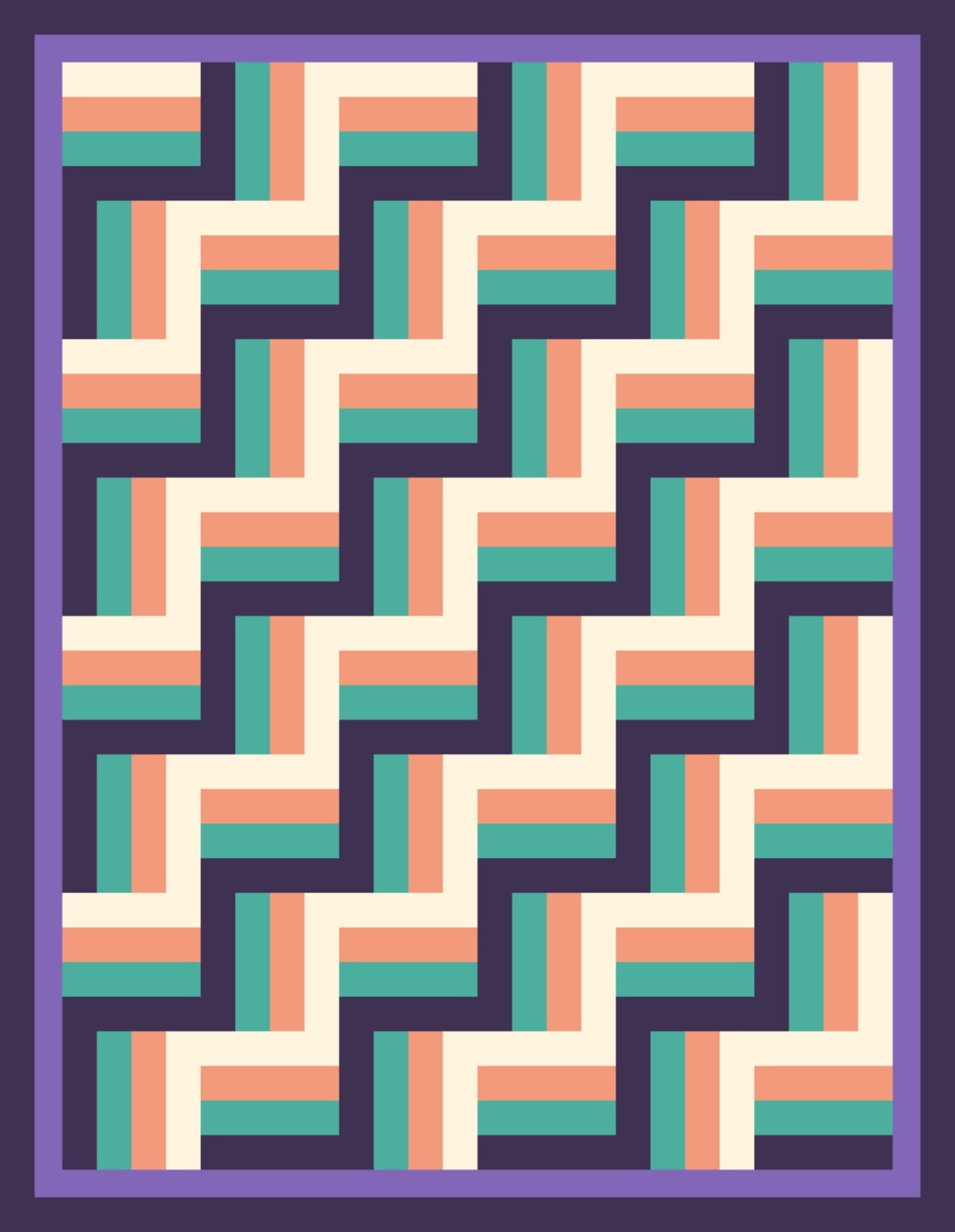 Teal Coral Rails quilt by Signal Parade