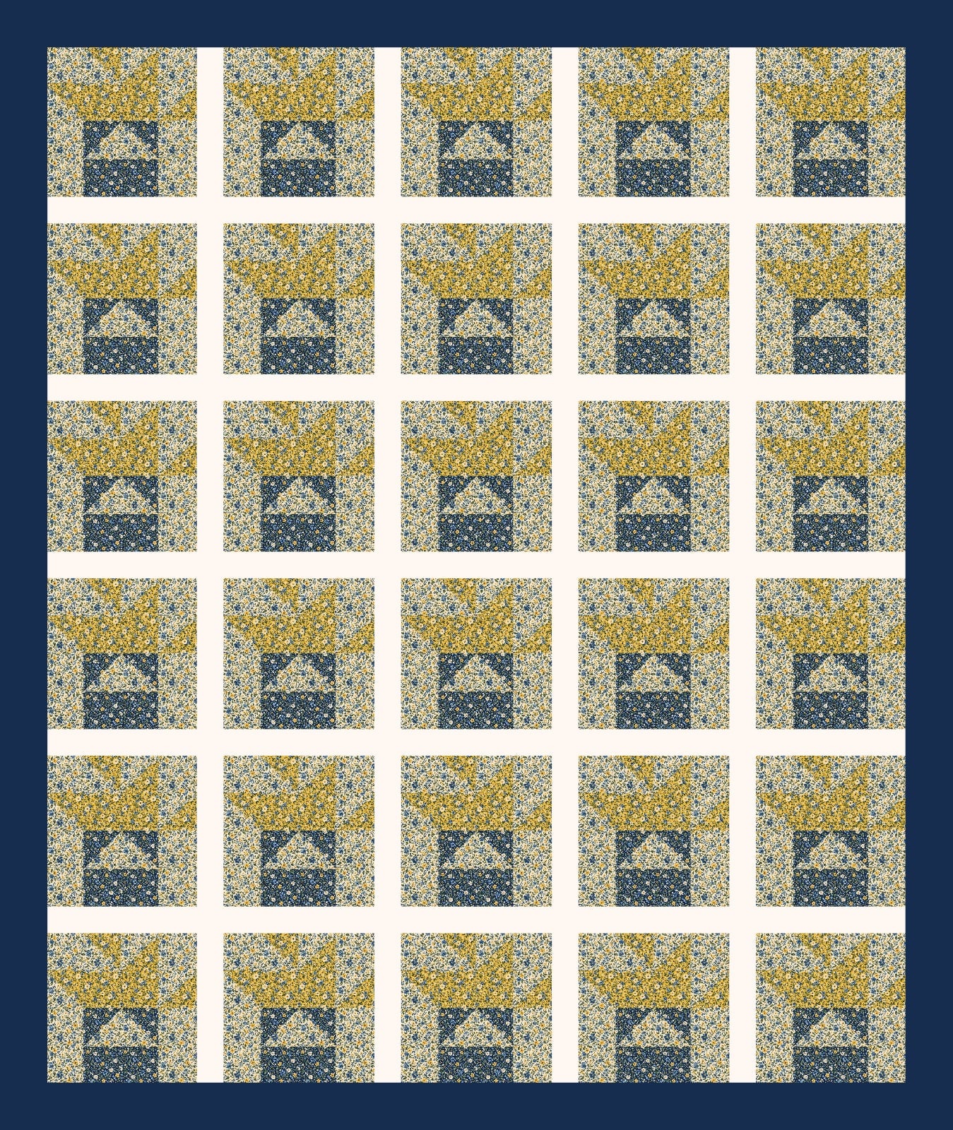 Navy Pot Blooms quilt by Bellflower Press