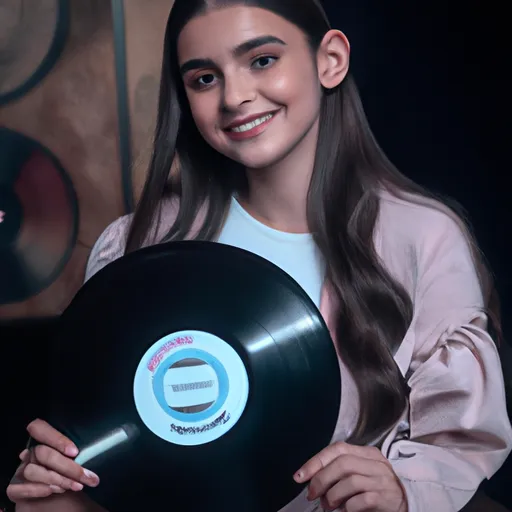 "Olivia Rodrigo holding a vinyl record with her latest single"