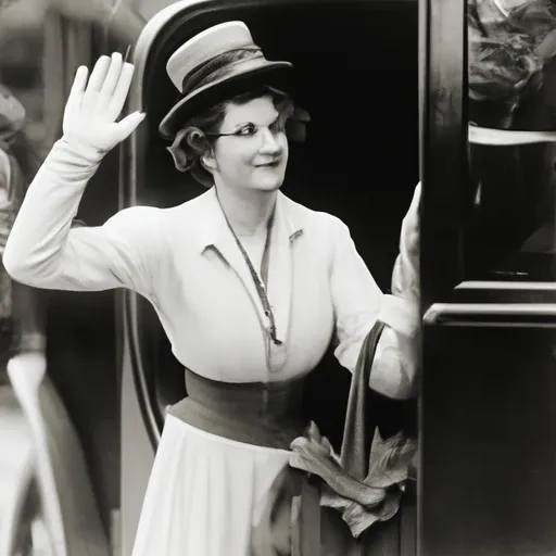 "1920's Actress Madge Bellamy waving goodbye to her husband"