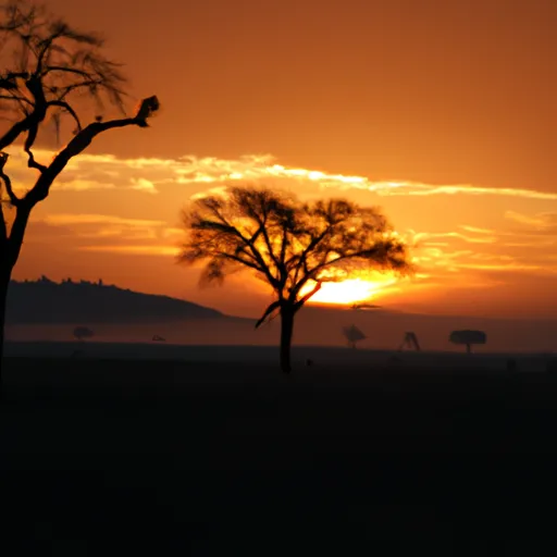 A picture of a sunrise over an African savanna