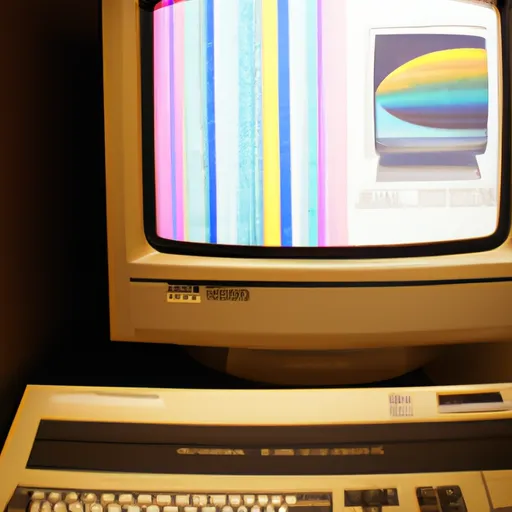 "Vintage computer with a screensaver from the 1980s"