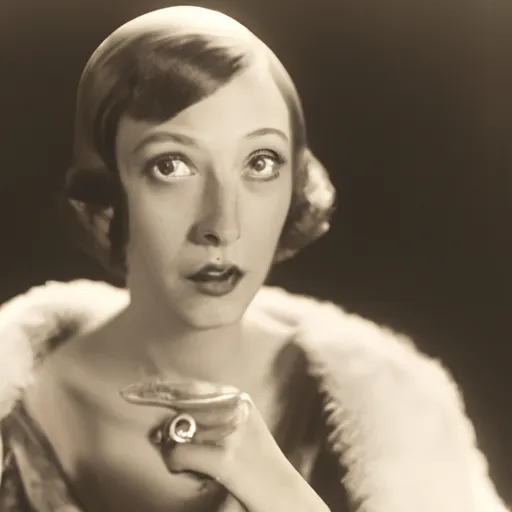 "A perplexed 1920s actress Madge Bellamy holding a wedding ring"