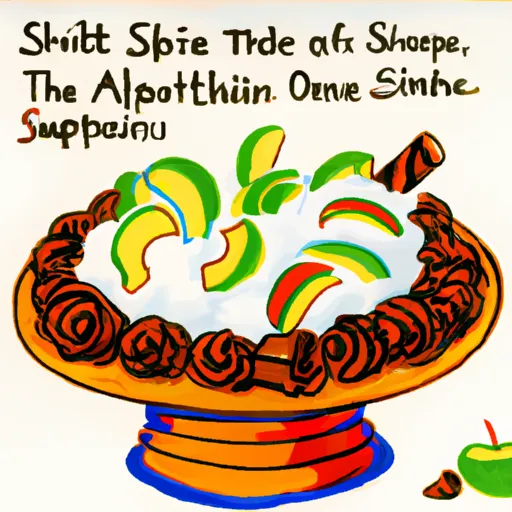 "A whimsically illustrated dish made of chopped-up Snickers bars, sliced Granny Smith apples, dollops of Cool Whip, and pudding, typical of the Upper Midwestern United States"