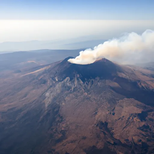 "Aerial view of Mount Etna, an active volcano, during a bright day"