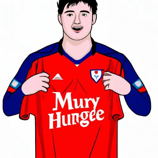 "Harry Maguire holding a Premier League club jersey"