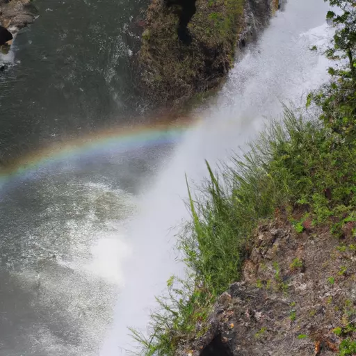 A picture of a rainbow over a waterfall