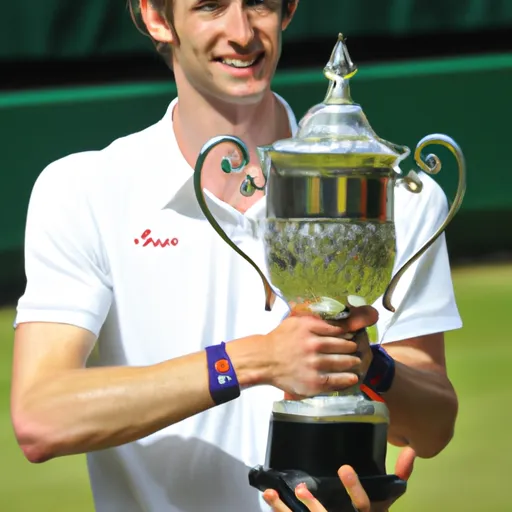 "Andy Murray holding his first Wimbledon trophy in 2013"