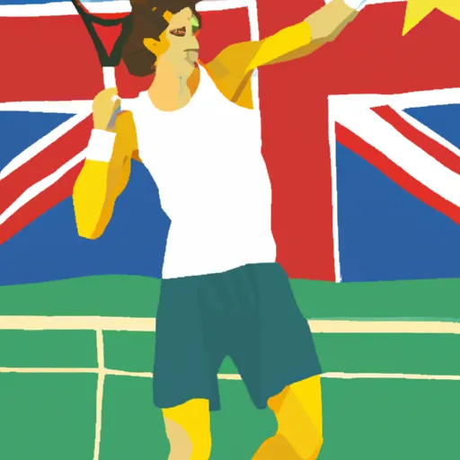 "Andy Murray playing tennis with the flag of his country in the background"