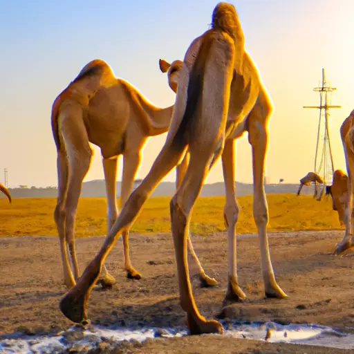 A picture of camels in a desert