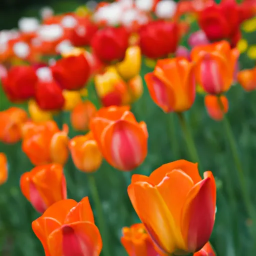 A picture of colorful tulips in a field