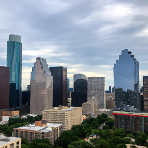 A picture of a skyline with a prominent building