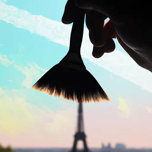 "A paintbrush painting the Eiffel Tower"