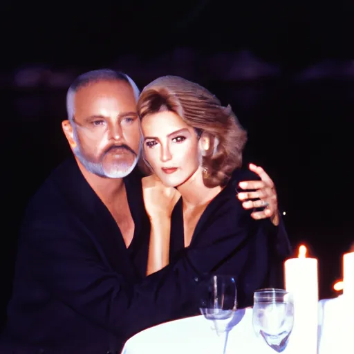 "Celine Dion with her husband, René Angélil, in a romantic setting"