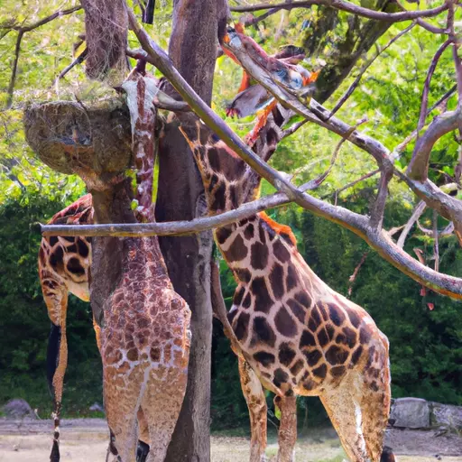 A picture of giraffes grazing on trees