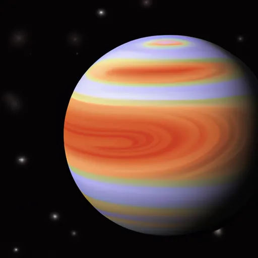 A picture of a giant, swirling gas planet