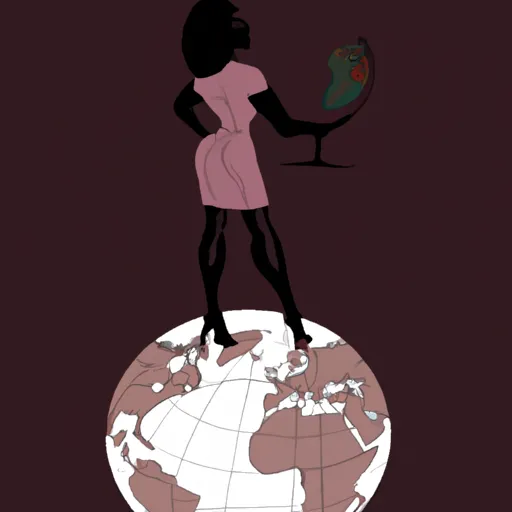 "A black woman proudly standing on a globe showing all the countries"