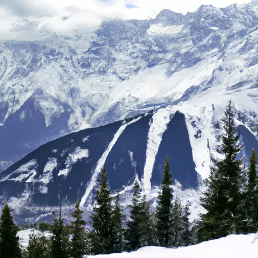 A picture of snow-capped mountains with trees at the base