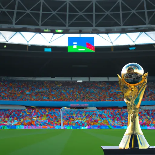 "2019 Women's World Cup trophy in a football stadium"